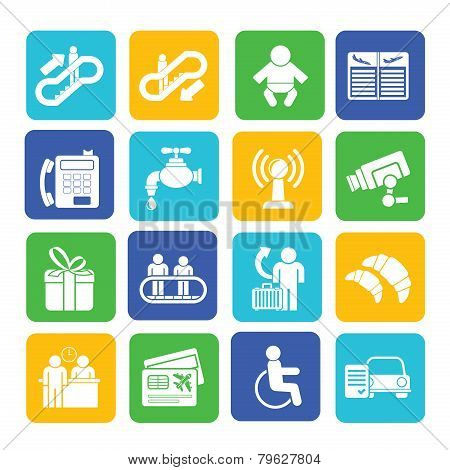 Silhouette Airport, travel and transportation icons