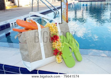 Flip flops and pool accessories