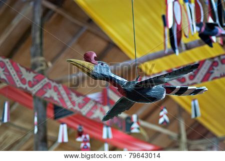 Hornbill Carved From Wood As Part Of Murut Traditional Game Called 'lansaran' Or 'maningkawot'