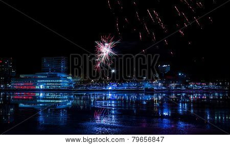 Downtown Umea With Fireworks