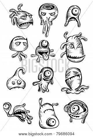 Set of twelve cute scary Halloween monsters