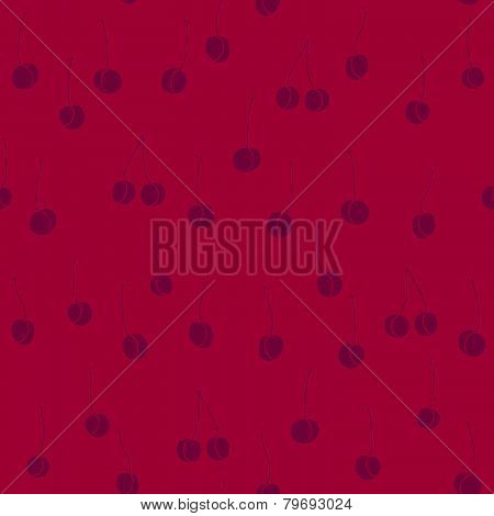 Dark red Seamless Pattern with violet Cherries. Shadeless ornament.