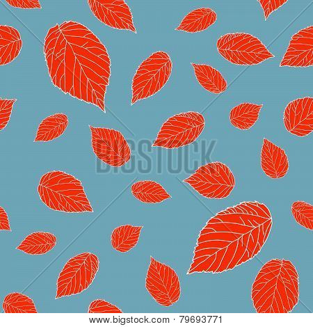 Red raspberry leaves on a grey field. Contrast seamless pattern.