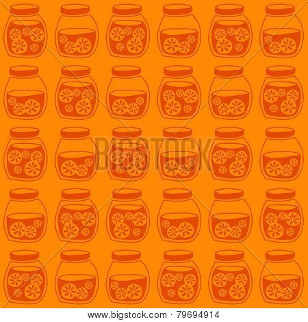 Funny seamless pattern with a colorful citrus jam jars.