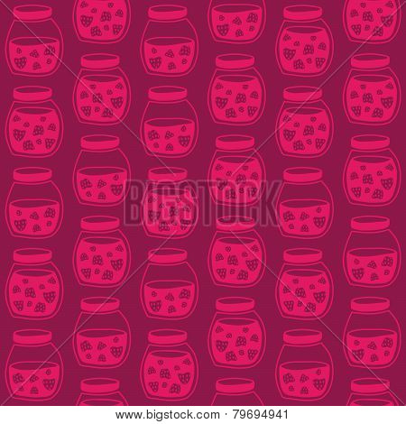 Red Pink seamless pattern with the Strawberry jam jars.