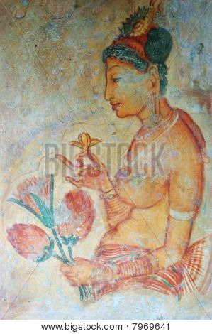 Nástěnné malby v Sigiriya skalní klášter, Srí Lanka - světového dědictví UNESCO