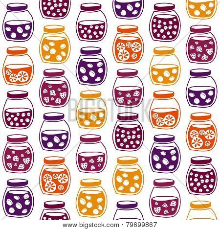 Fun seamless pattern with the colorful fruit jam jars.