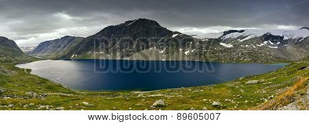 Beautiful Lake and mountain reflection at Dalsnibba, Geiranger valley, Norway.