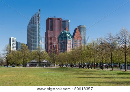 Skyline The Hague With Skyscrapers And City Park, The Netherlands