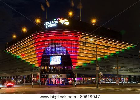 Night View Of Holland Casino In The Evening In Scheveningen, The Netherlands