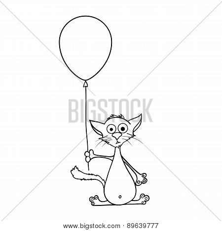 Painted Cat Holding A Balloon In His Paws