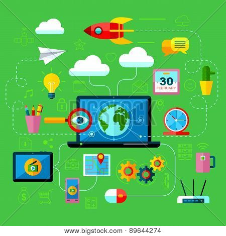 Flat Internet Marketing Accessories For Web And Mobile Services