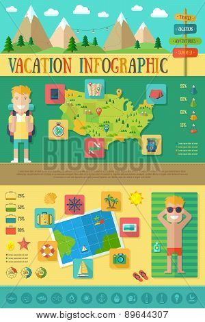 Vacation Flat Infographic With Travel Icons Set