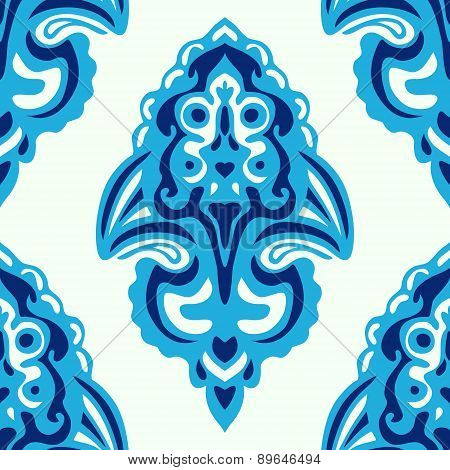 Blue Seamless abstract tiled damask pattern