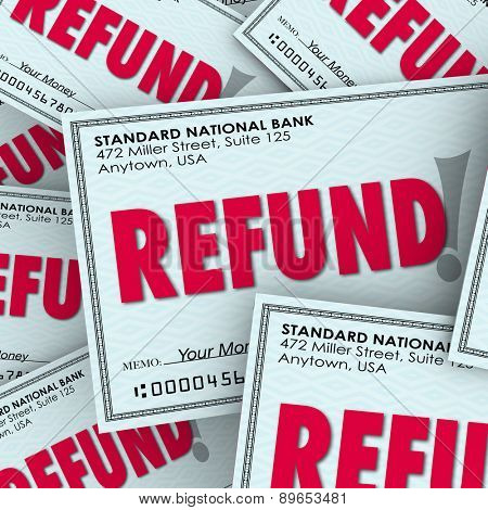 Refund word on checks as money back payments from taxes or rebates