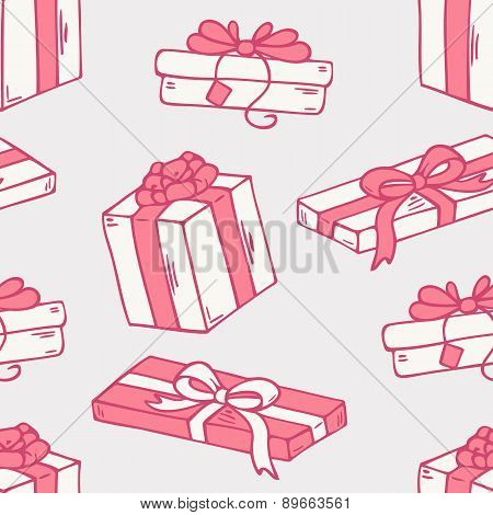 Hand drawn gift box seamless pattern