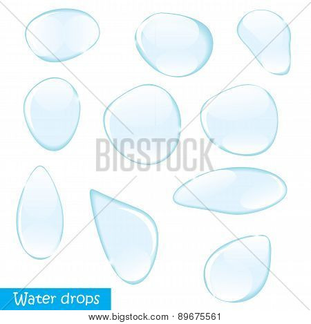 Realistic Water Drops Set On Transparent Background Vector Illus