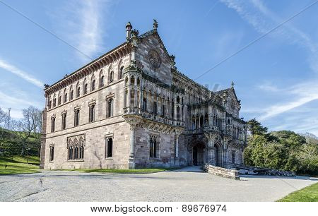 Palace Of Sobrellano And Church From Comillas, Spain
