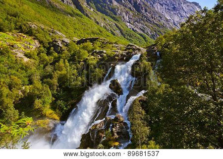 Waterfall near Briksdal glacier - Norway - nature and travel background