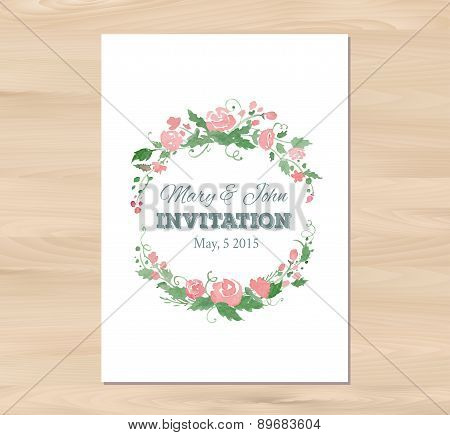 Vector wedding invitation with watercolor flowers and typographi