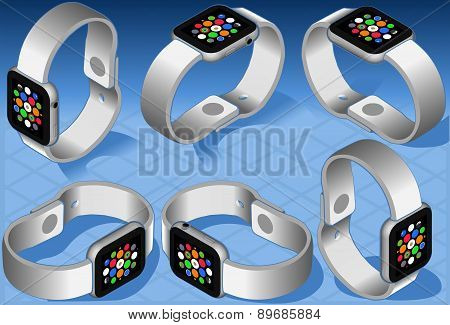 Isometric White Smart Watch In Six Views