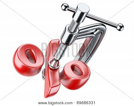 Clamp And Red Percent Symbol. Discount Concept.