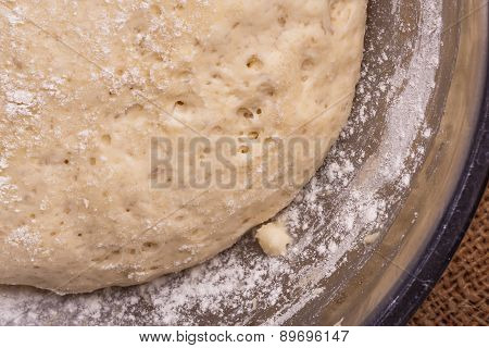 Sourdough Yeast Dough Rises In A Bowl On The Table