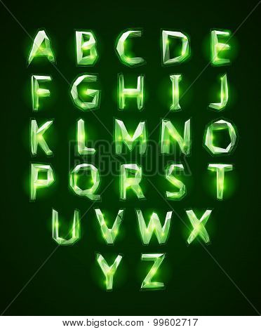 Low poly cristal alphabet font. Vector illustration