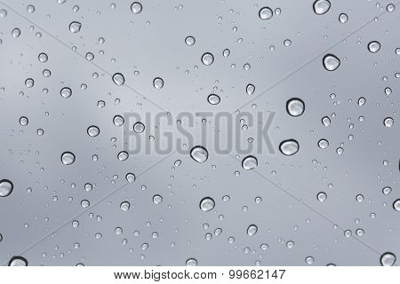 Water Drop On Glass Mirror Background.