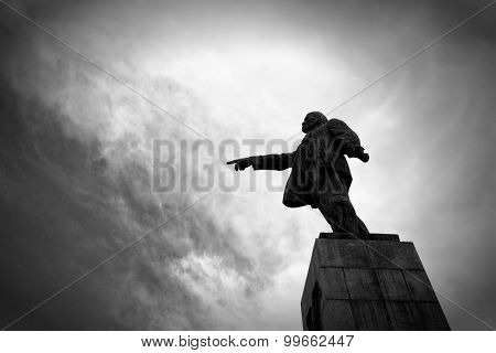Monument To The Leader Of The Proletariat Lenin Against The Sky, Monochrome