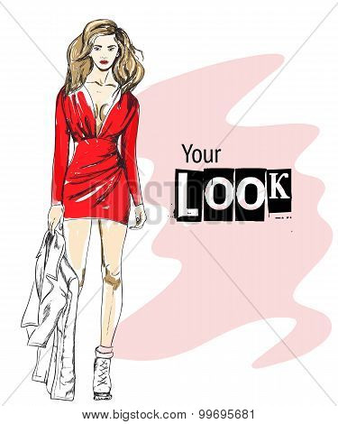 Vector Illustration Of Fashion Woman Look