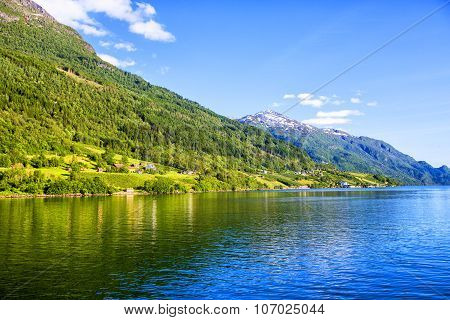 Meadows And Village On Hardanger Fiord.