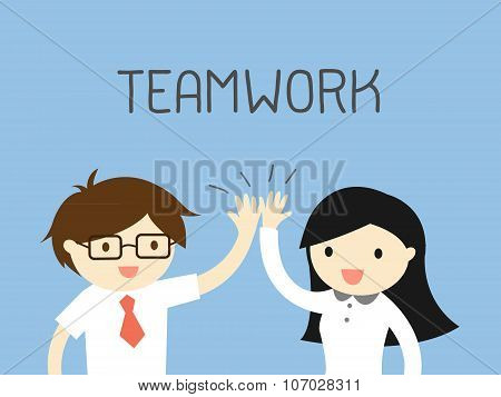Business concept, Businessman and business woman working together. Vector illustration.