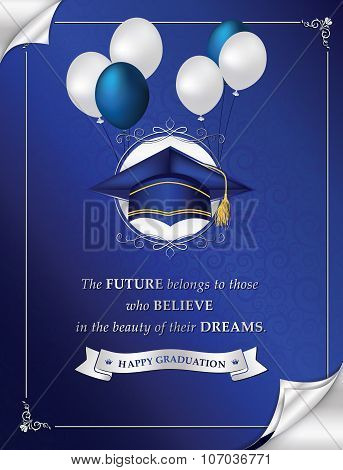 Blue Happy Graduation greeting card for print