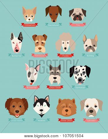 Dog breeds collection with ribbon