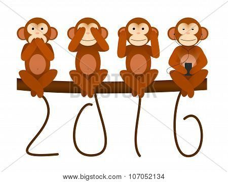 card with Monkey for New Year 2016