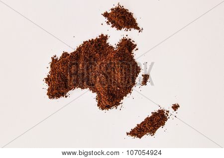 Coffee powder in the shape of Australia/Oceania