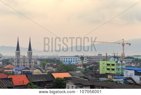 Chanthaburi province, Thailand - March 22 : Catholic Church during sunrise at  on March 22, 2015 in