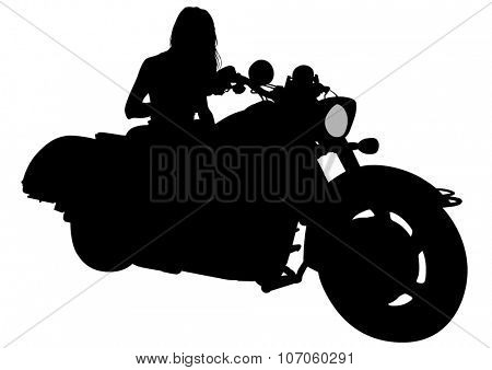 Silhouettes of motorcycl and baeuty women on white background