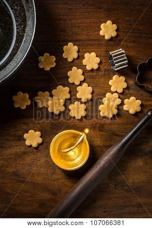 Authentic homemade cookies are being made during festival of Diwali. Still life from above angle.
