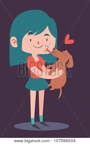 Cute Girl Holding Her Dog
