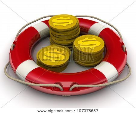 The concept of salvation financial savings. Coins with the symbol of the American dollar