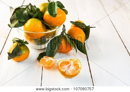 Tangerines With Green Leaves