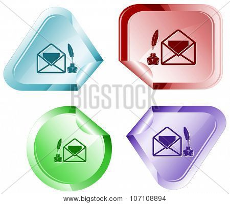 mail with feather and inkstand. Raster sticker.