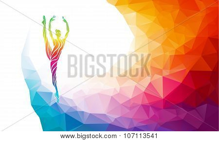 Creative silhouette of gymnastic girl on multicolor back