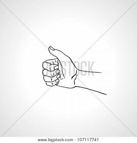 Hand With Thumb Up, Like Sign, Approval Gesture. Outline Vector