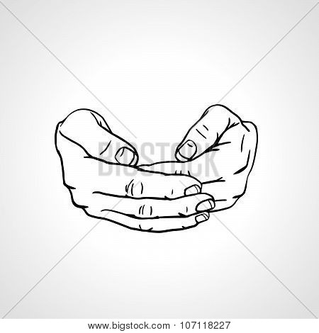 Cupped empty hands. Save gesture.