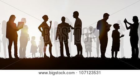Group Of Multi-Ethnic People Outdoors Social Media Concept