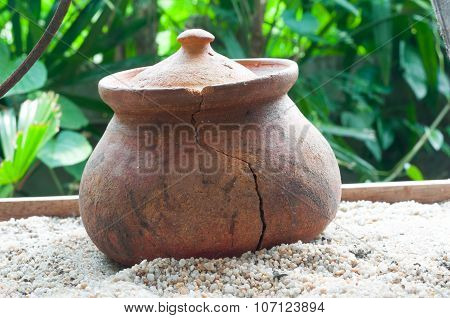 Broken Clay Pots Or Porttery On A White Sand Outside Kitchen Room