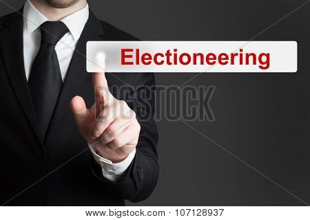 Businessman Pushing Flat Touchscreen Button Electioneering